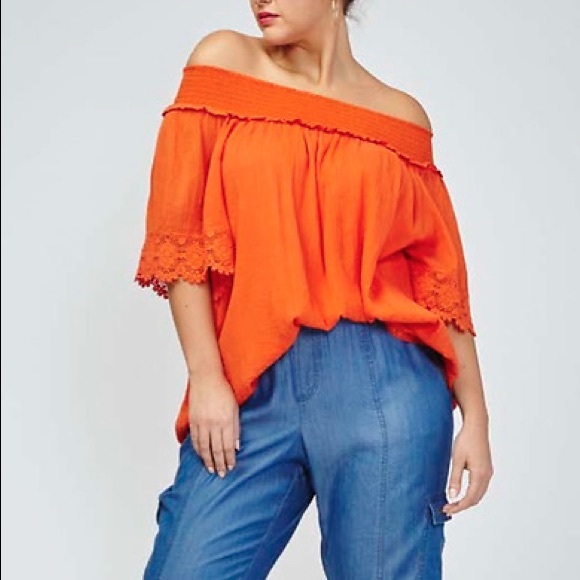 Lane Bryant Off the Shoulder Top - 18/20 - Orange - Picture 7 of 7